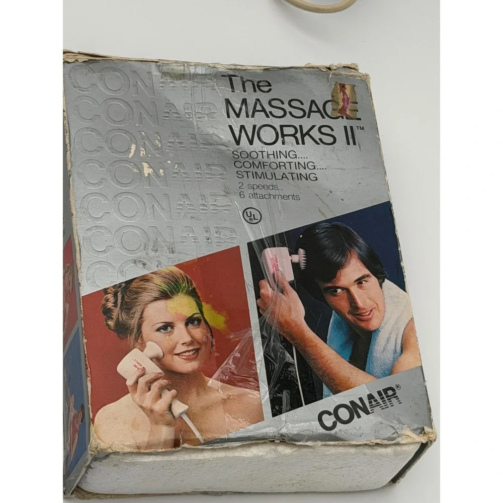 Vintage Conair The Massage Works II Handheld Electric Massager Model HM11 6 Head